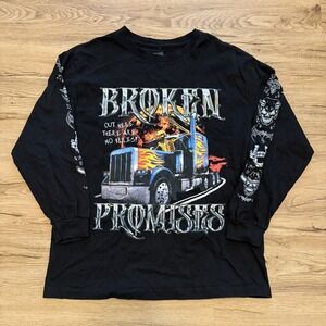 Broken Promises Mens Trucker Skull Skeleton Long Sleeve Shirt Size L